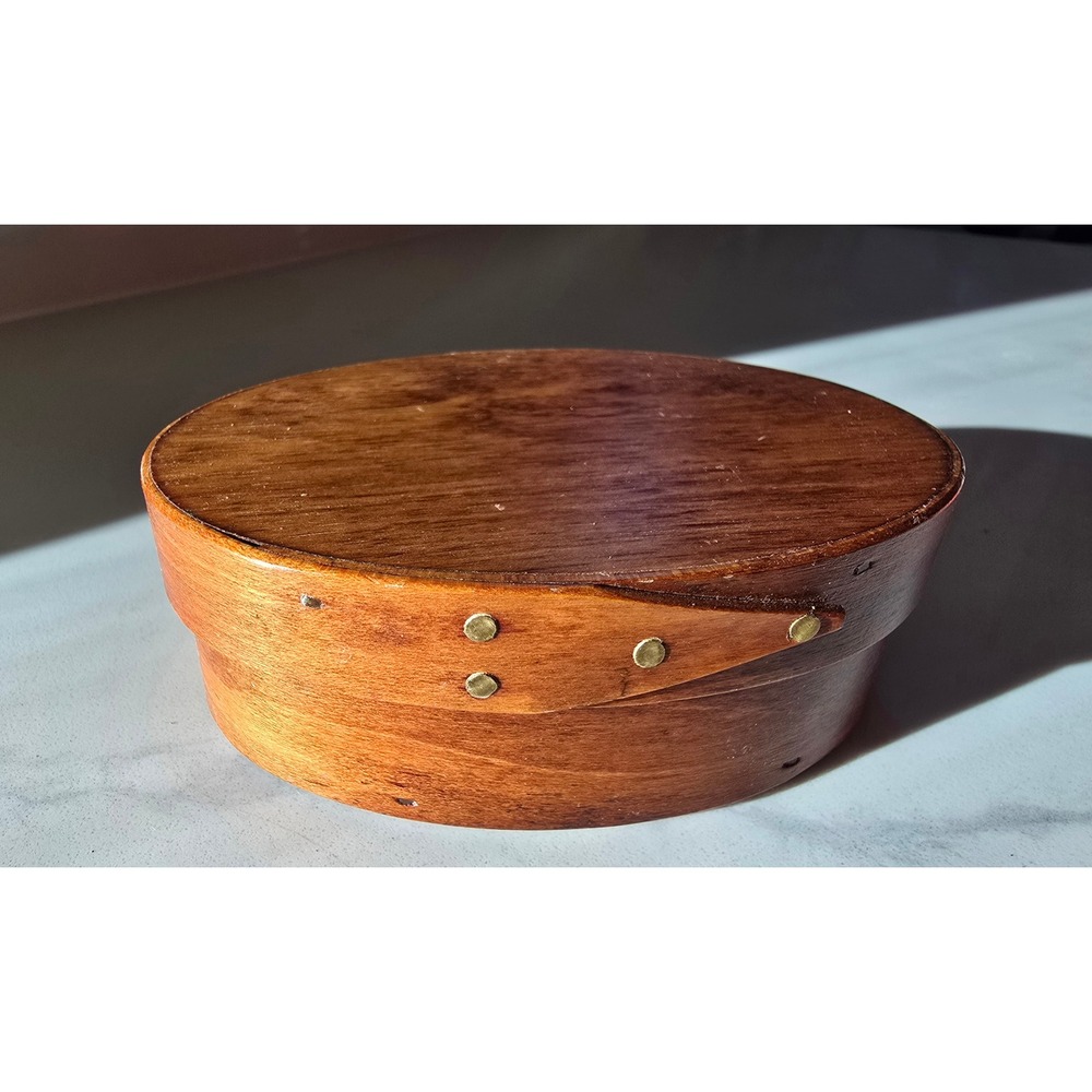 Vintage Oval Shaker Box Handcrafted Bentwood Primitive Storage Copper Tacks